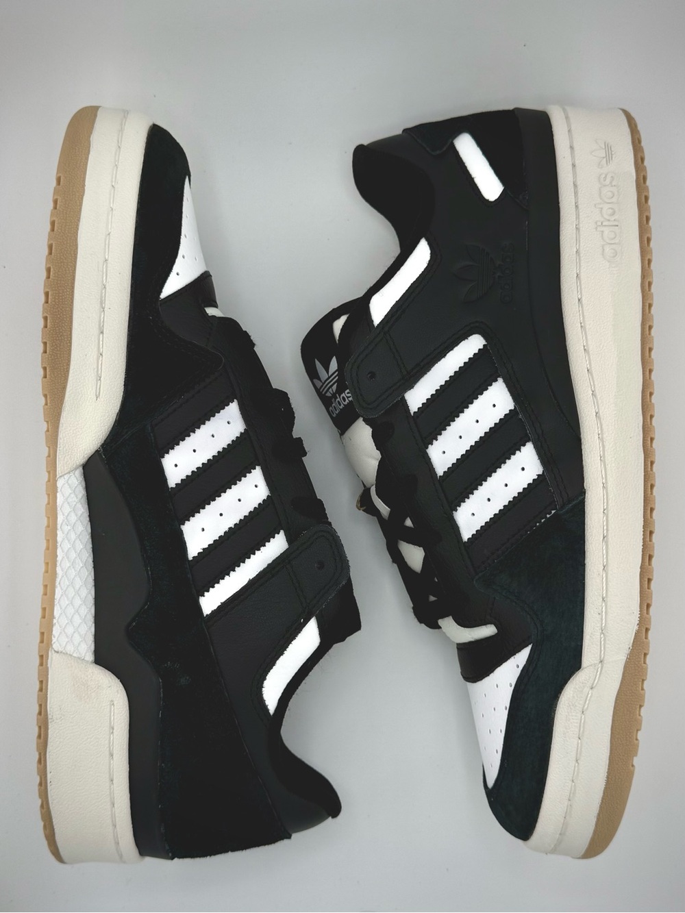 adidas Men’s Forum Low-Top Sneakers in Black, White & Gum with Leather & Suede